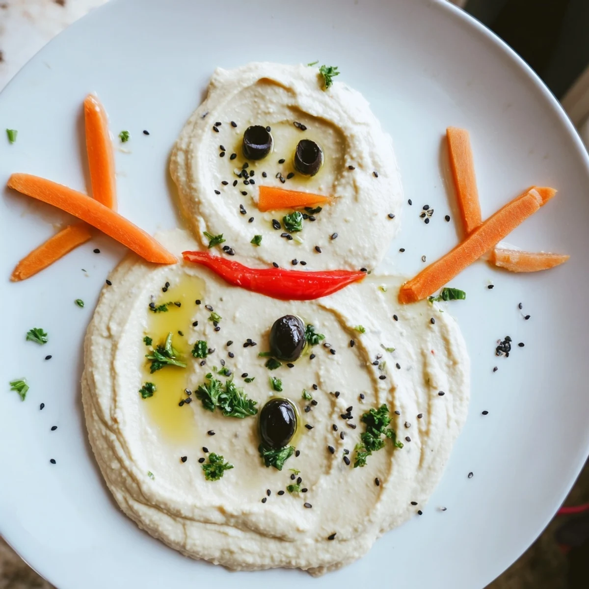 Certainly! Here are 3 SEO-friendly ALT texts for the "Melted Snowman Hummus Platter" recipe, tailored for a U.S. food blogging audience.