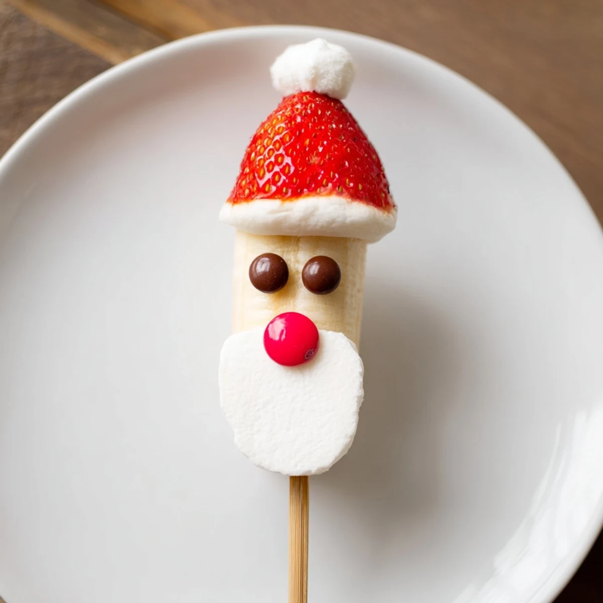 Fun and healthy Banana Santa snack sticks, a colorful, easy-to-make dessert perfect for kids' parties.
