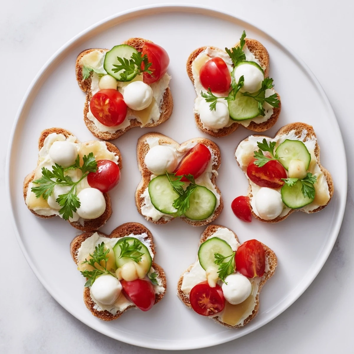 Golden, crispy elf shoe toast bites arranged on a festive brunch board, ready to be topped.