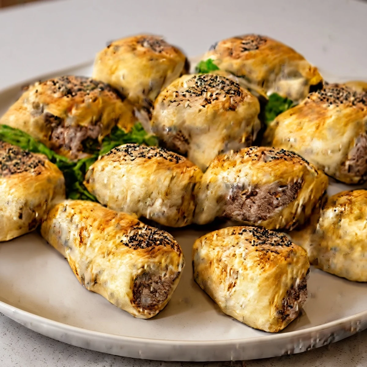 Presenting the warm, shareable mini sausage roll appetizer wreath, a festive, easy-to-make dish.