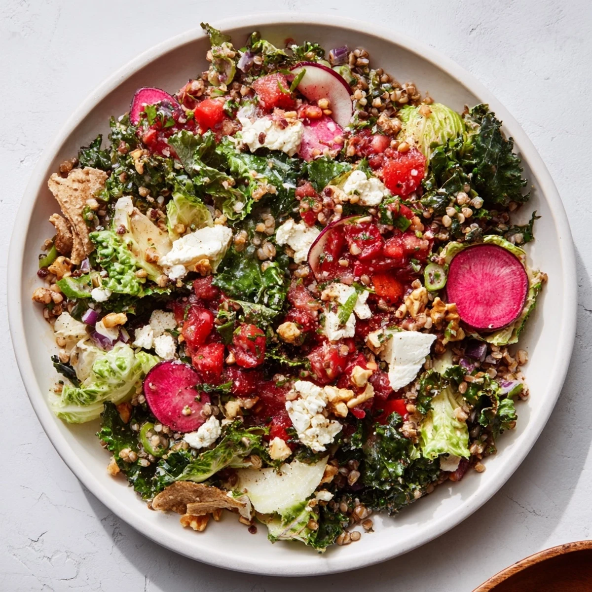 Crispy snowflake tortilla chips and colorful salsa complement this refreshing winter salad's flavors and textures.