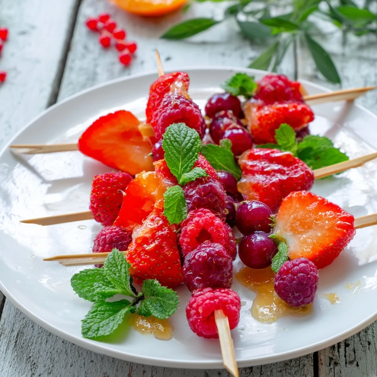 Simple berries mint skewers