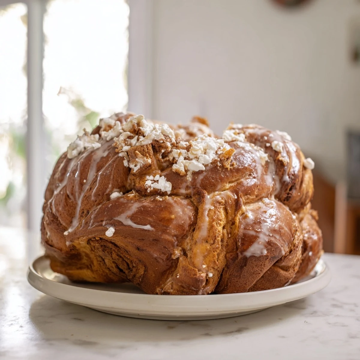 Fluffy cinnamon roll pull-apart wreath, perfect for sharing, with rich cinnamon-sugar filling.