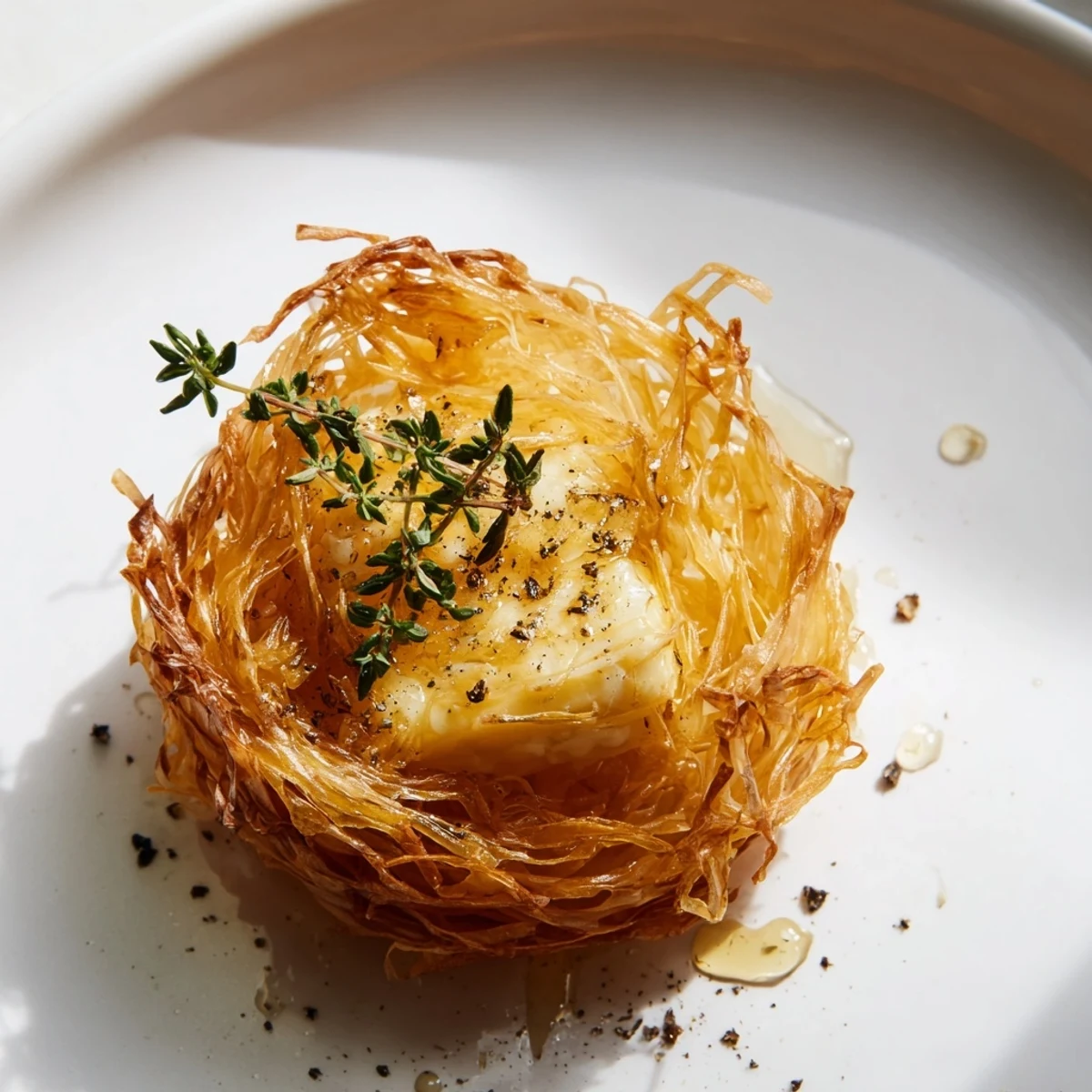 A close-up of The Rustic Barnyard appetizer shows golden phyllo nests piled with farmhouse cheeses.