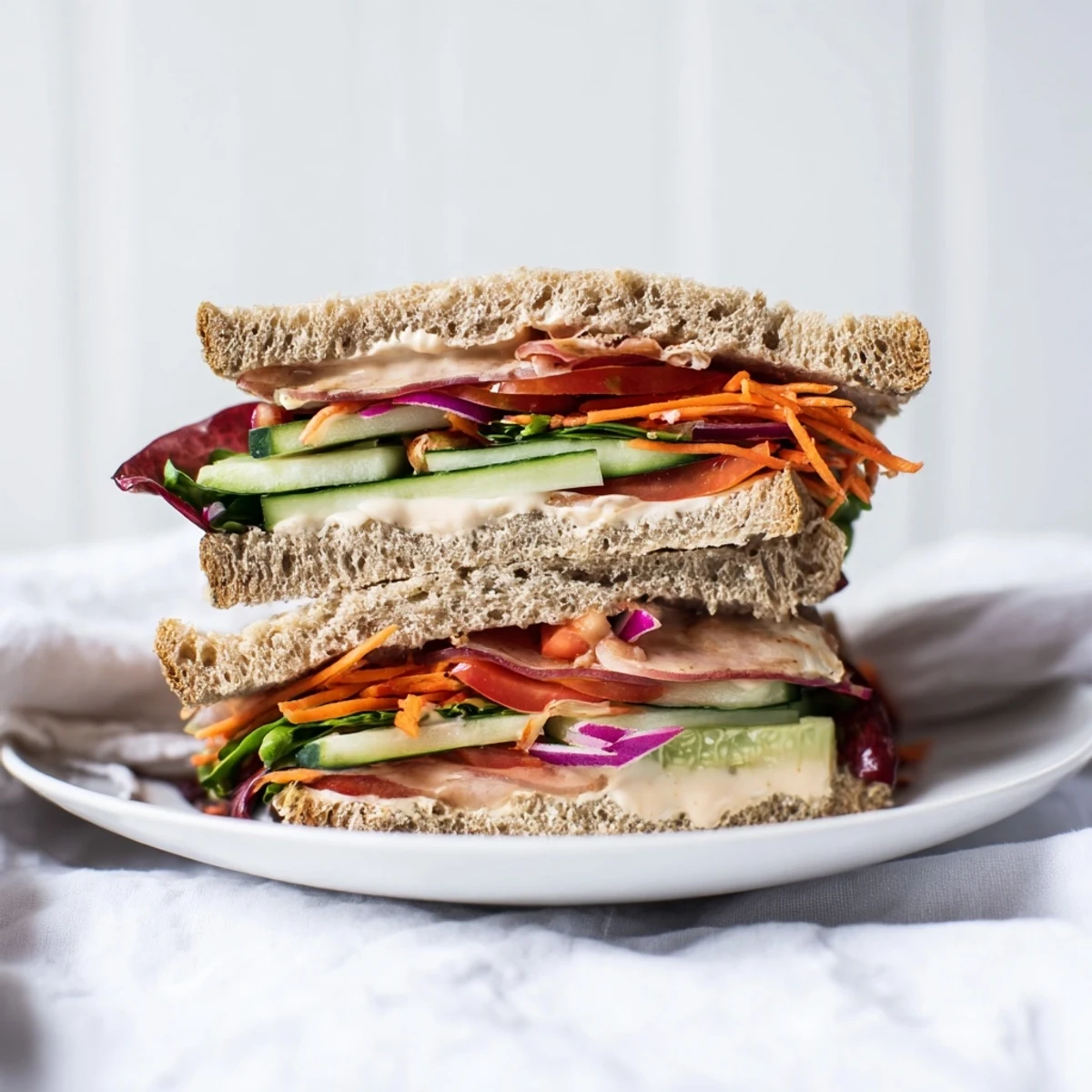 A vibrant Crunchy Dill Pickle Sandwich, filled with layered pickles and fresh veggies, ready to enjoy.