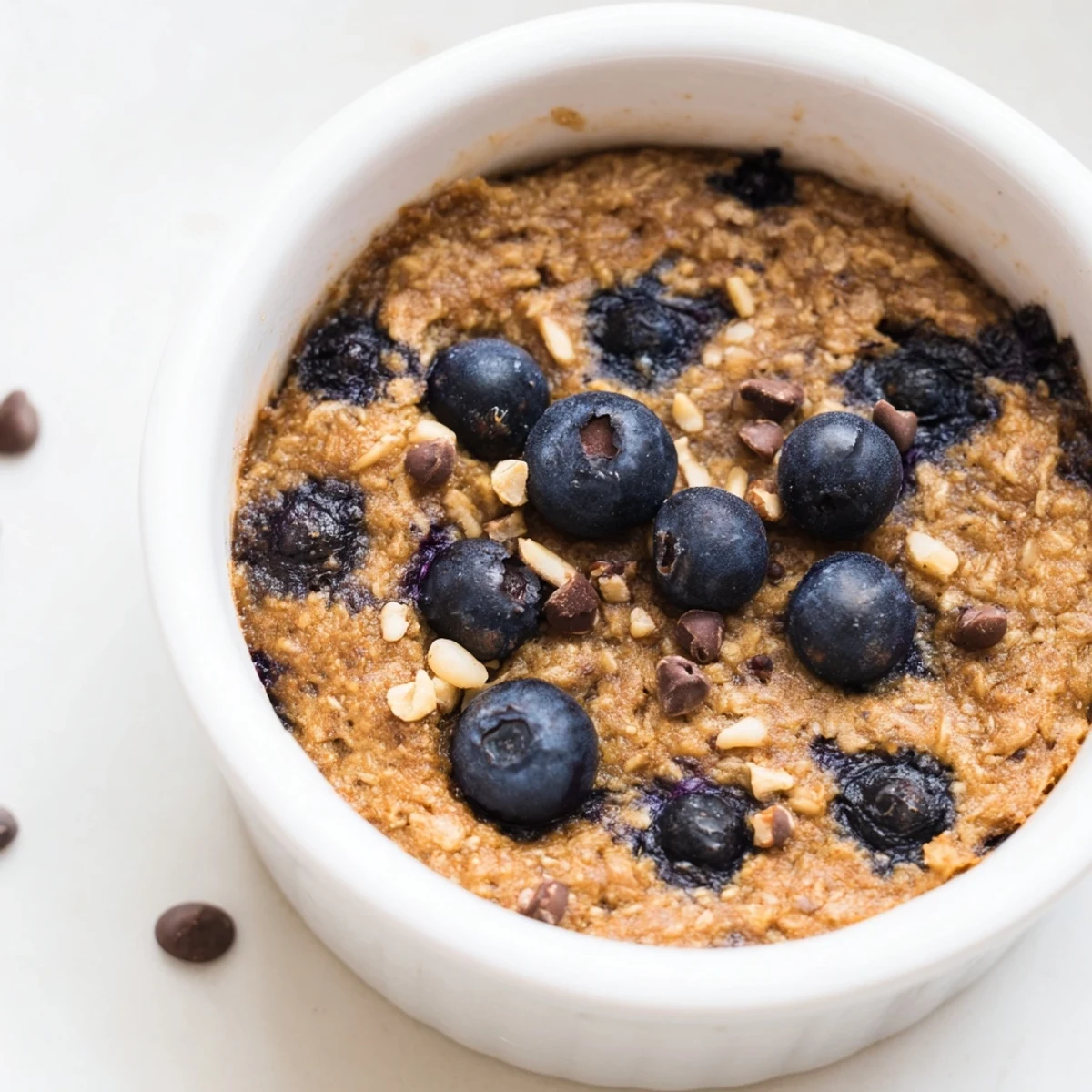 Warm blueberry baked oats with a beautiful crumb, perfect for a hearty and healthy morning start.
