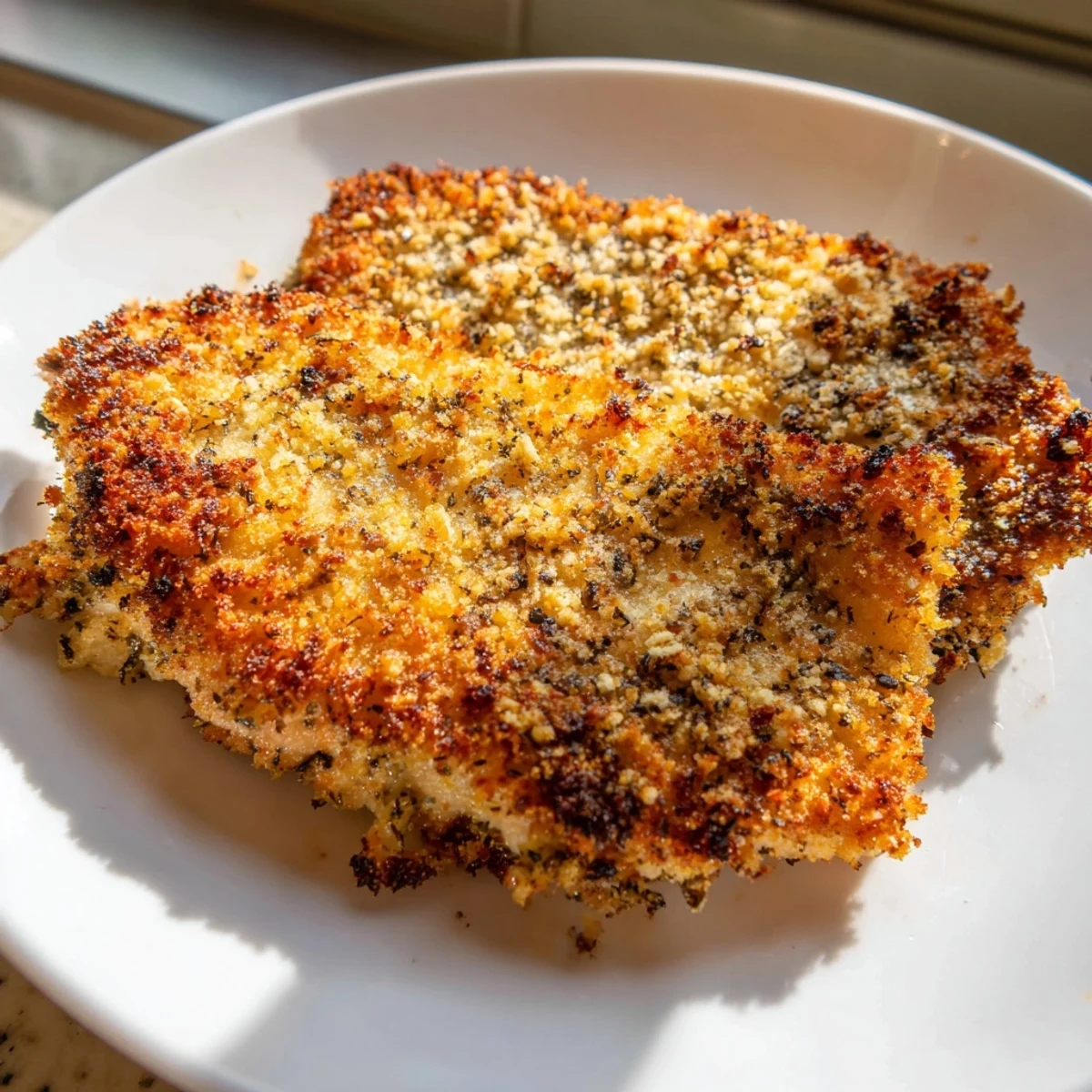 Crispy, golden Air Fryer Chicken Cutlets, perfect main dish served with a squeeze of lemon.