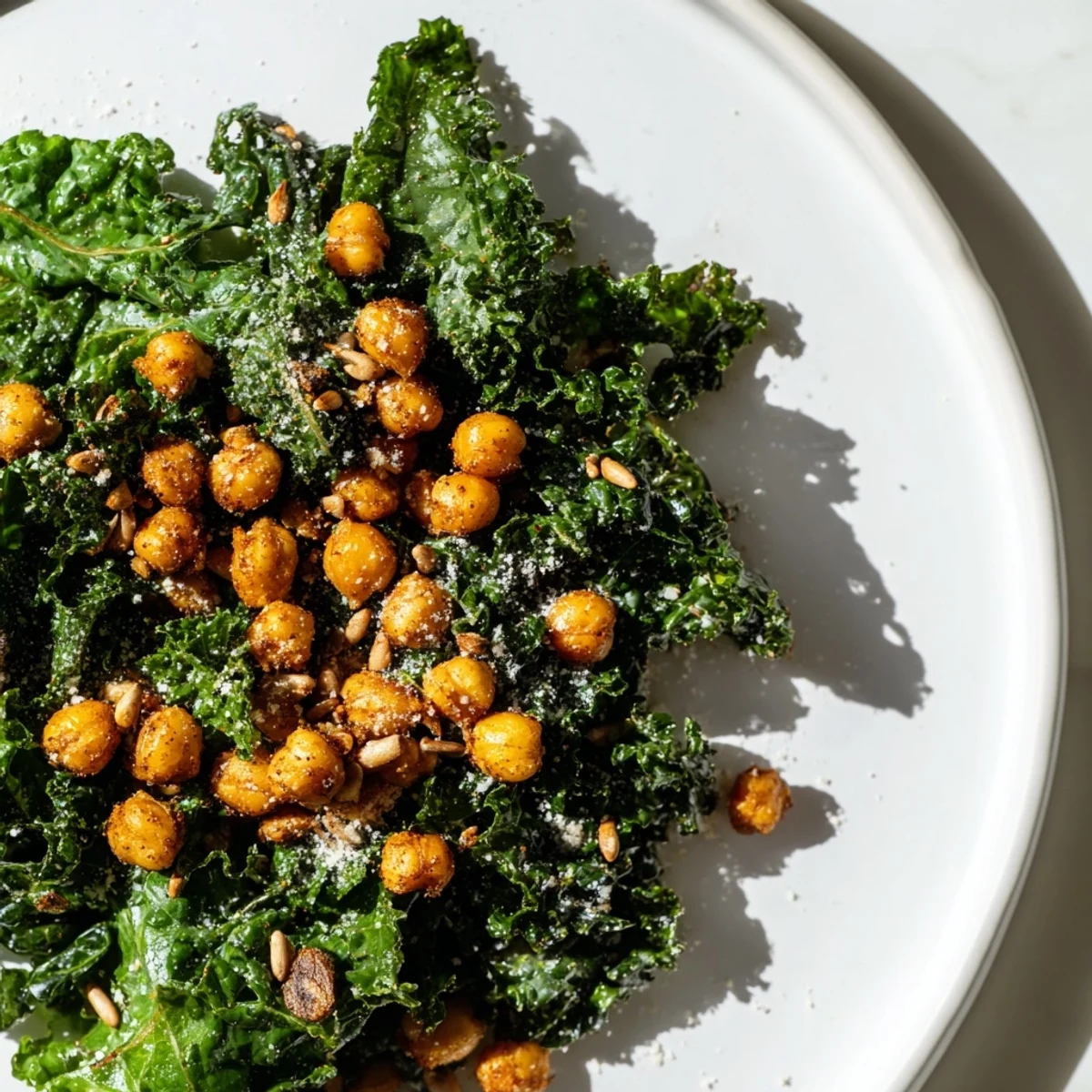 Warm kale with crispy chickpeas