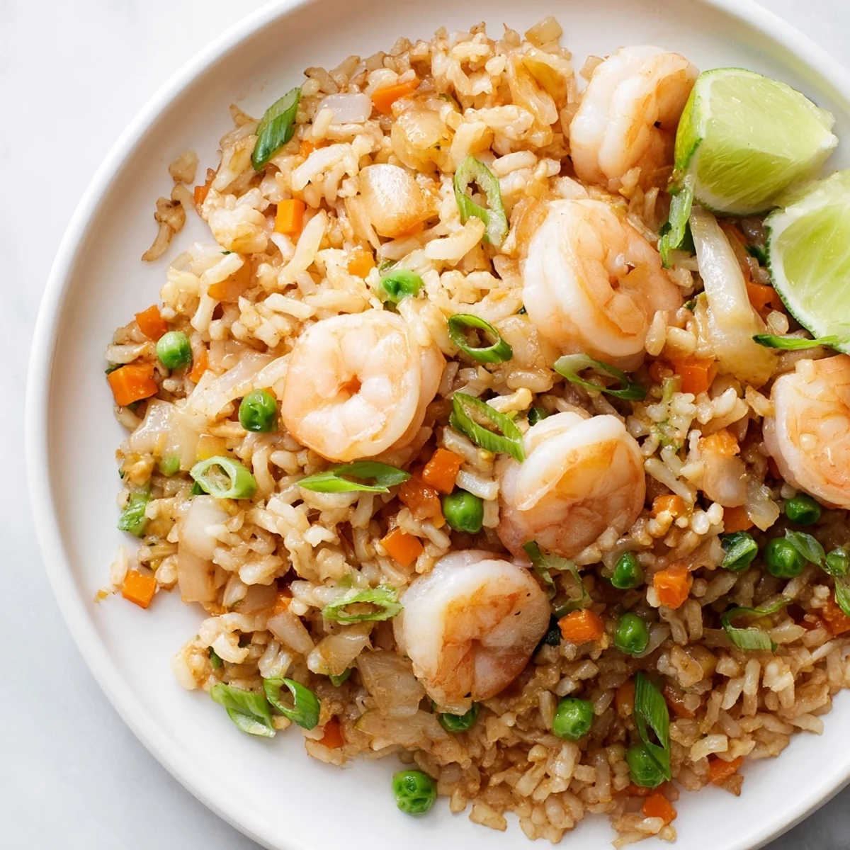 Succulent Shrimp Garlic Fried Rice, vibrant with shrimp, vegetables and savory sauces, ready to eat.