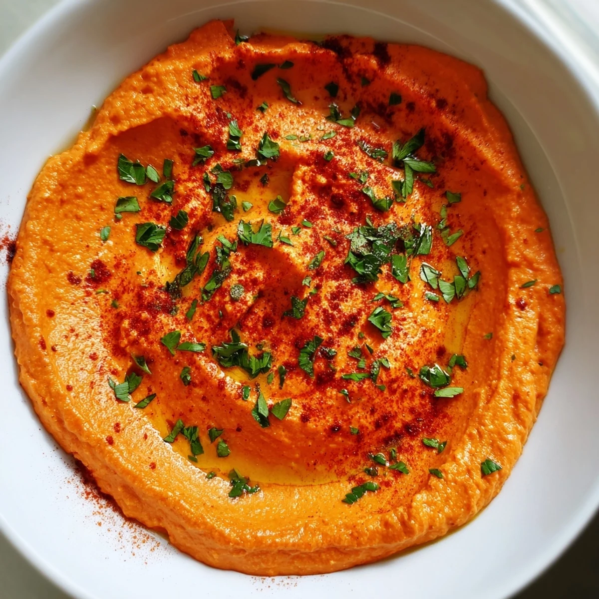Aromatic and smooth Roasted Red Pepper Hummus, perfect with pita chips for a flavorful snack.