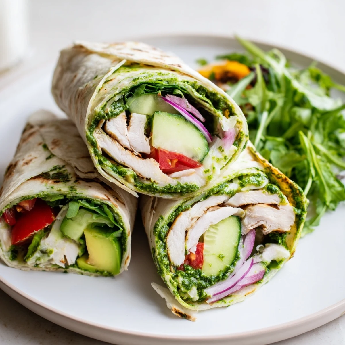 Chimichurri Chicken Salad Wrap, with juicy chicken and fresh herbs, ready for a delicious bite.