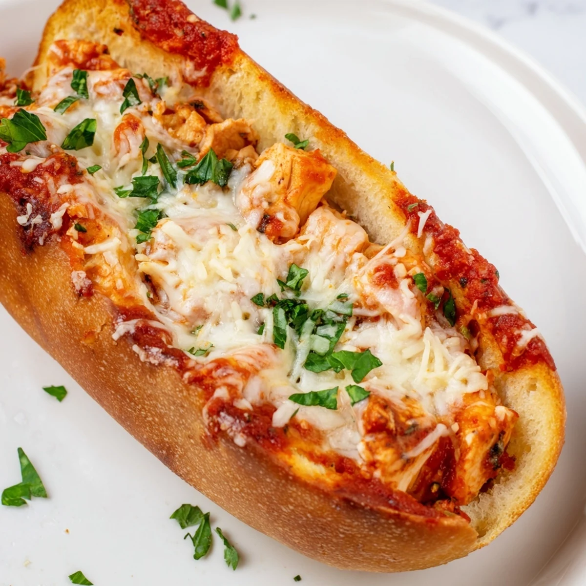 Chicken Parm Stuffed Garlic Bread