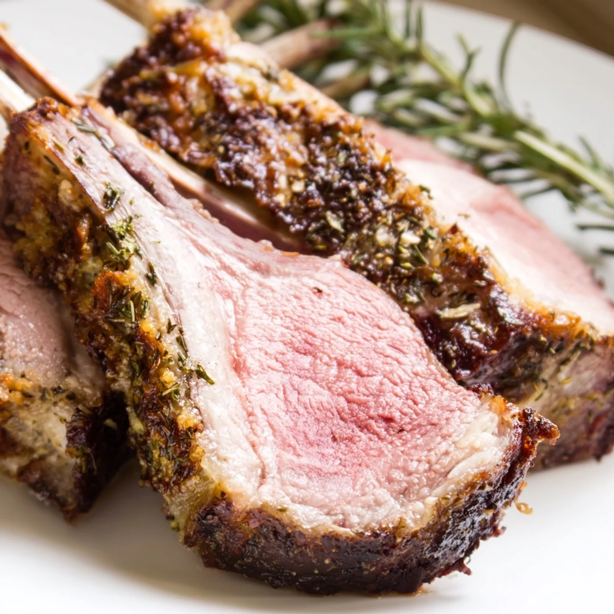 Une assiette généreuse de pommes de terre rôties aux olives vertes et un succulent rack d'agneau, parfaits pour un repas intimiste.