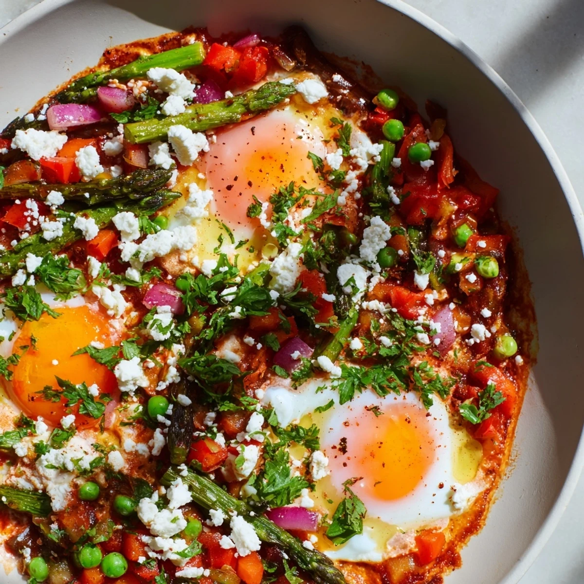 Chakchouka aux pois et asperges
