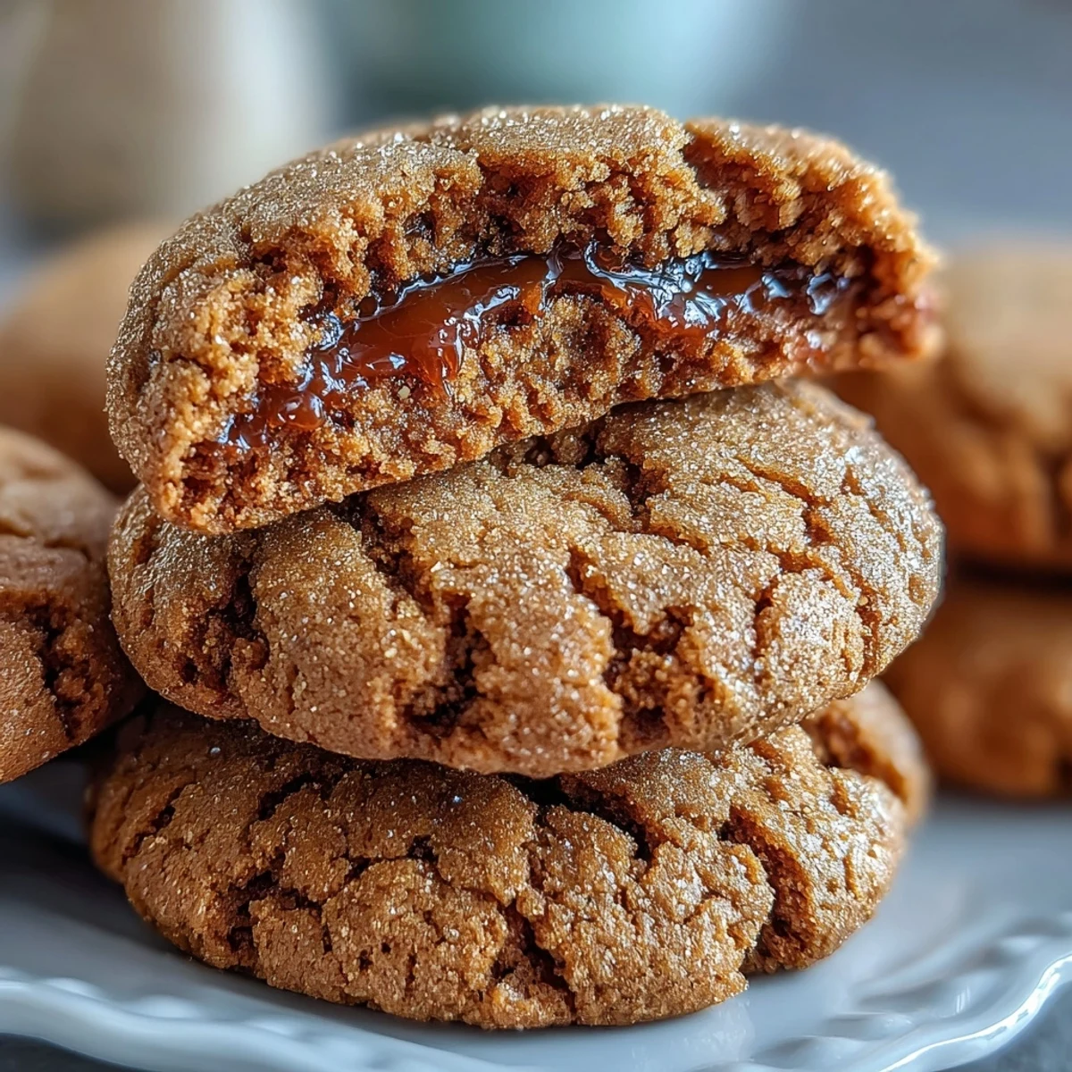 Sur un plateau de service rustique, deux cookies Hojicha et beurre noisette sont posés à côté d'une tasse de thé fumé pour accompagner ce dessert parfumé.