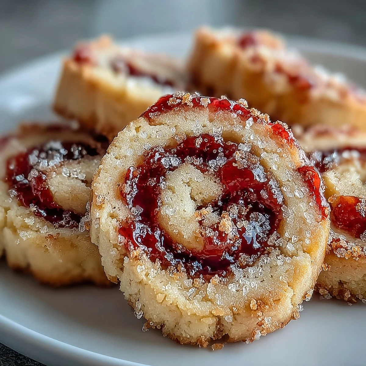 Buttery Raspberry Swirl Shortbread Cookies served on a rustic plate with fresh raspberries.