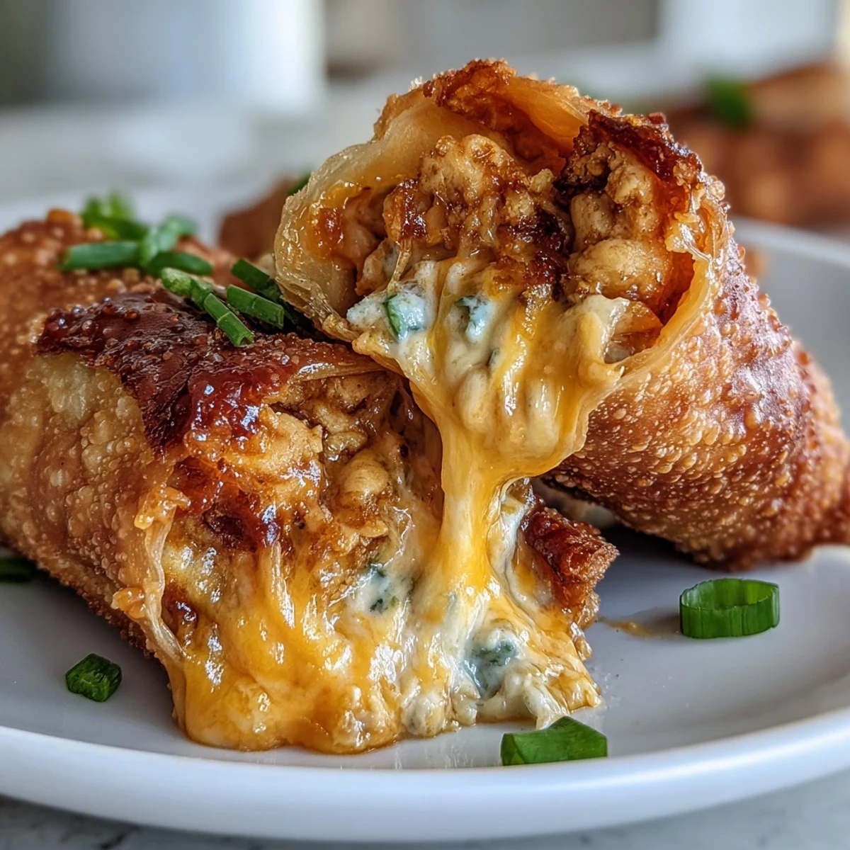 Crispy Buffalo Chicken Dip Egg Rolls served with creamy ranch dip and celery sticks.