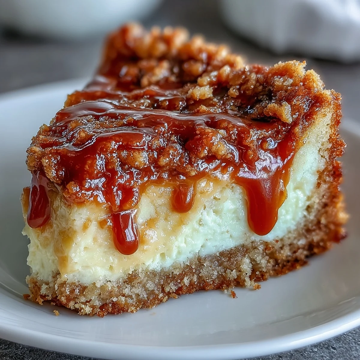 Belle coupe de la garniture onctueuse au fromage à la crème et des éclats de caramel dans ce pain américain facile.