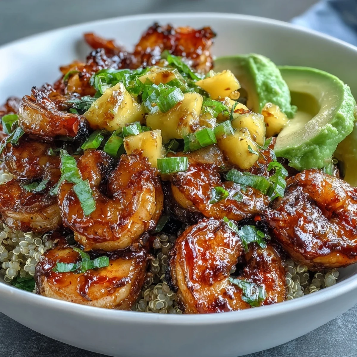 Citrusy lime chili sauce enhances smoky grilled shrimp and creamy avocado, with bright mango salsa in these flavorful bowls.