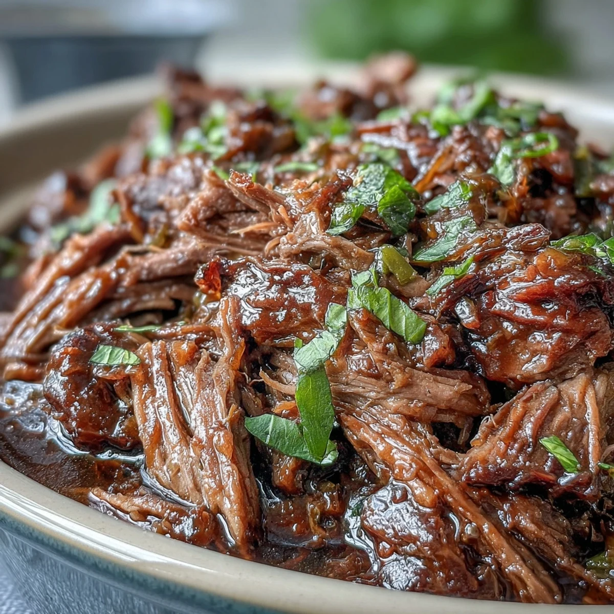 Fork-tender Slow Cooker Mississippi-Style Ranch Beef in a rich au jus, served with crusty bread for dipping.