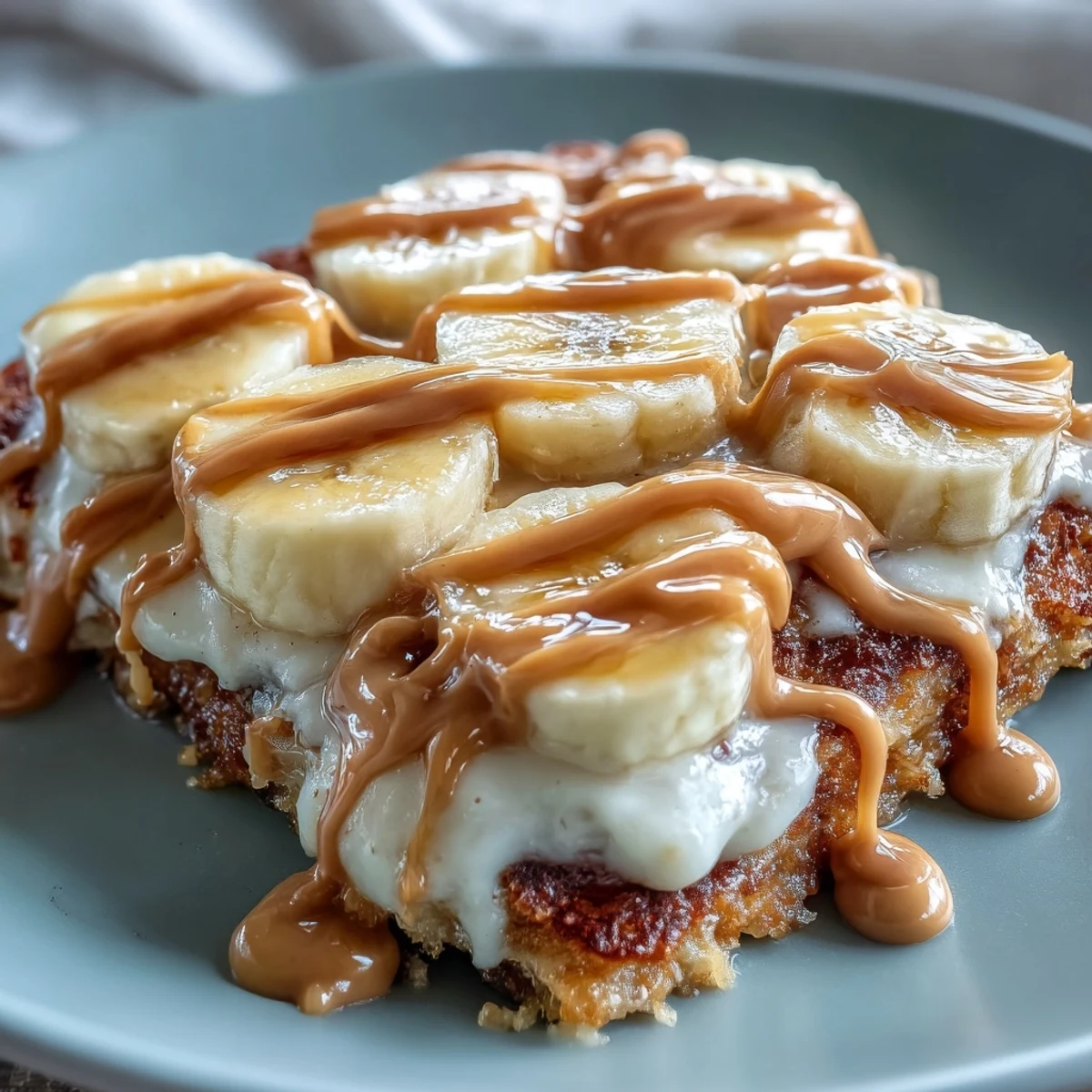 Le High-Protein Breakfast Pizza Bowl sortant du four avec base pancake dorée et yaourt grec.