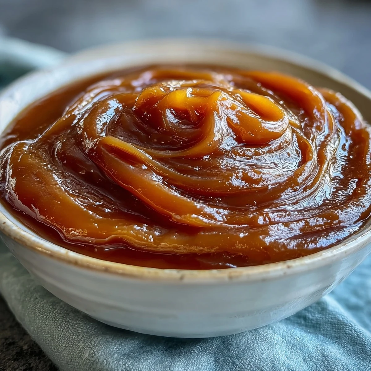 Glossy Miso Caramel Sauce drizzled over vanilla ice cream in a cozy kitchen.