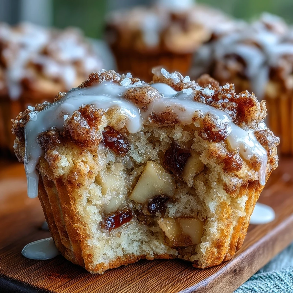 Muffins aux pommes et cannelle au glaçage sucré, encore tièdes sur une grille de refroidissement.