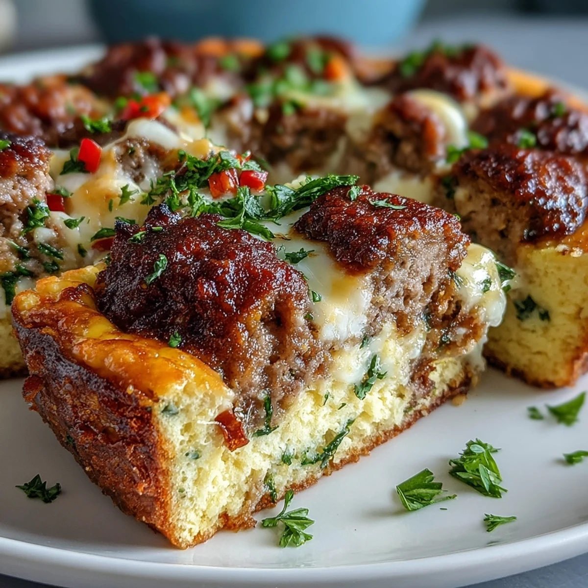 Belle vue sur le plat familial de Keto Sausage and Egg Breakfast Bake with Peppers avec poivrons colorés et persil frais