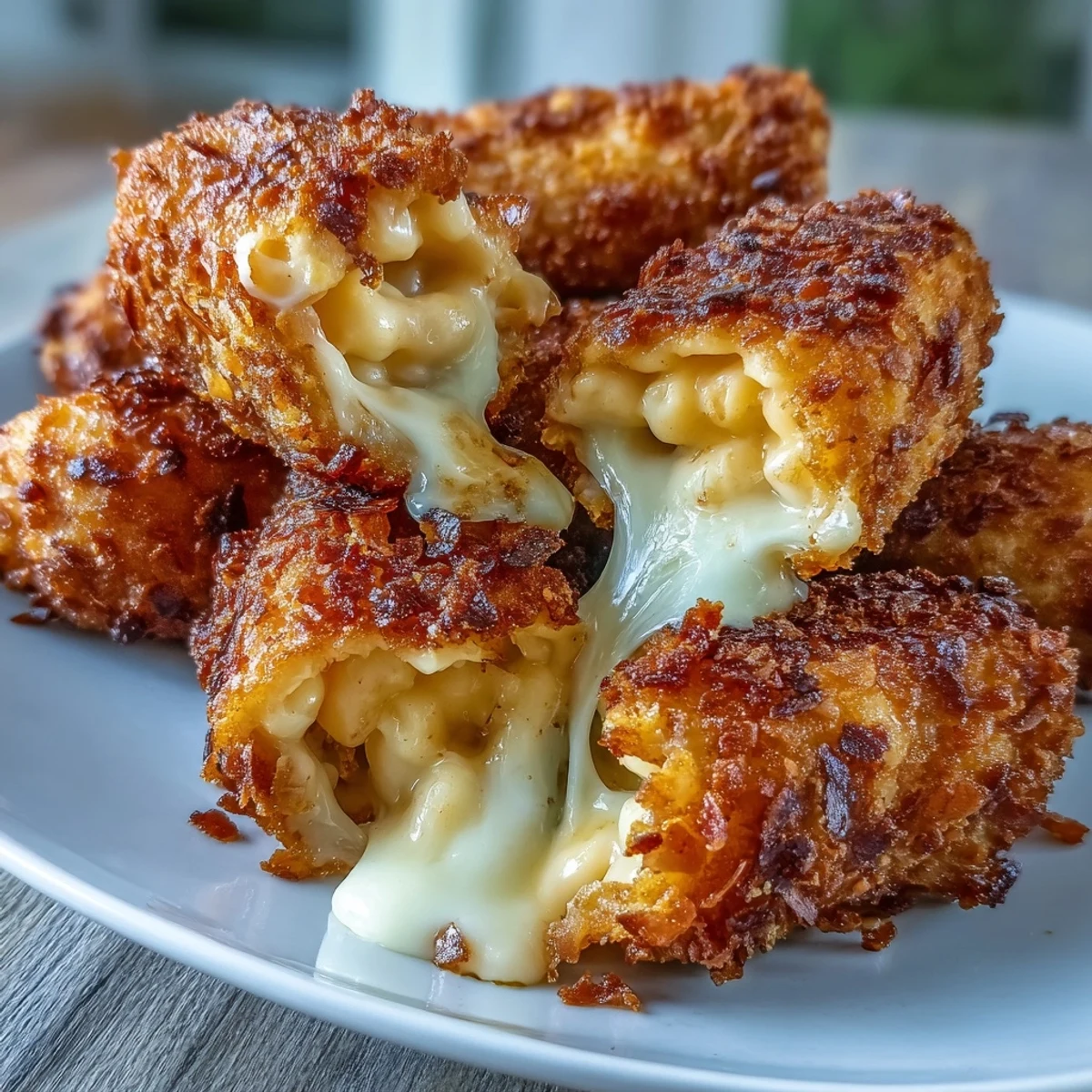 Croquettes de pommes de terre funéraires croustillantes dorées à la friteuse à air, garnies de fromage cheddar fondant et d'oignons verts.