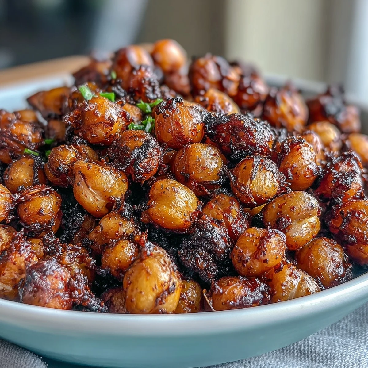 Pois chiches croustillants au four avec un enrobage épicé au paprika fumé et au cumin.