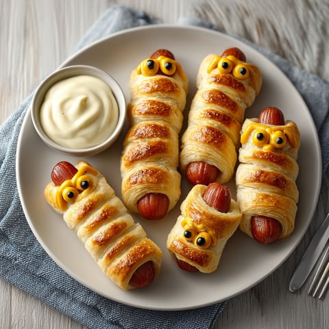 A plate of sausages wrapped in dough.