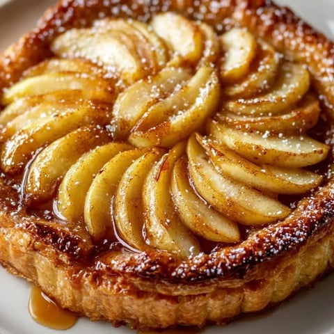 Succulente tarte aux pommes rapide avec une pâte feuilletée dorée et des pommes tendres.