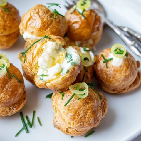 Boules de profiteroles garnies de Camembert crémeux et cornichons croquants