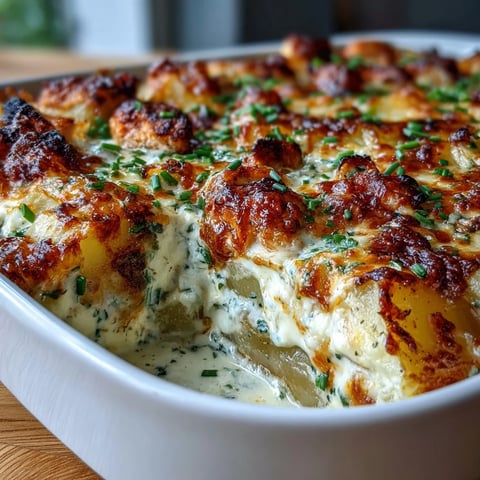 Golden Creamy Ranch Chicken Potato Bake bubbling with melted cheddar and mozzarella in a baking dish.