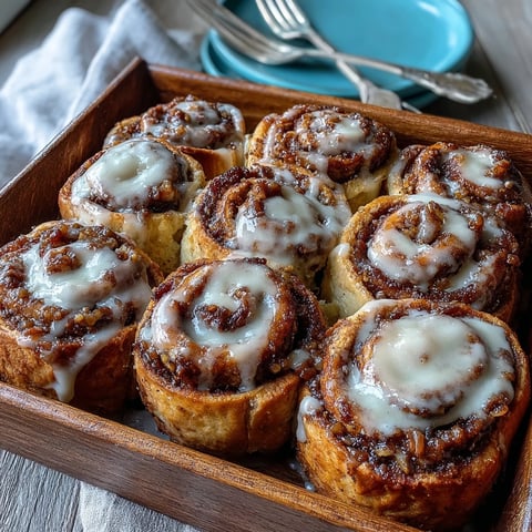 Froissées dorées et encore tièdes, ces Banana Bread Cinnamon Rolls sont nappées d'un glaçage crémeux et dressées sur une assiette blanche.