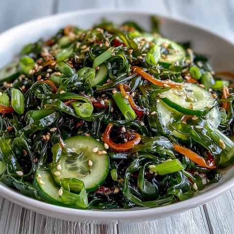 Salade d'algues au ponzu dans un bol avec des graines de sésame et du gingembre frais