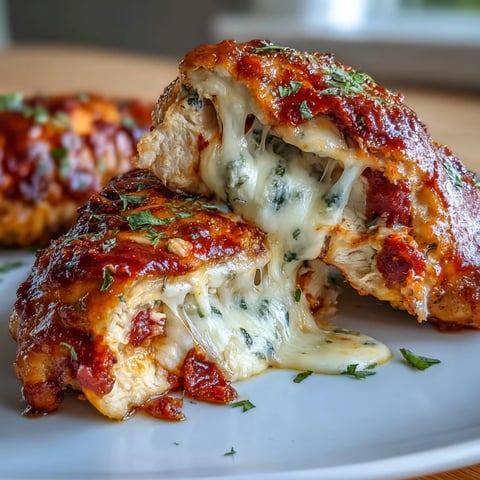 Poulet farcis à la pizza keto en 5 ingrédients, doré et garni de mozzarella fondante et de pepperoni croustillant, cuit dans une poêle.