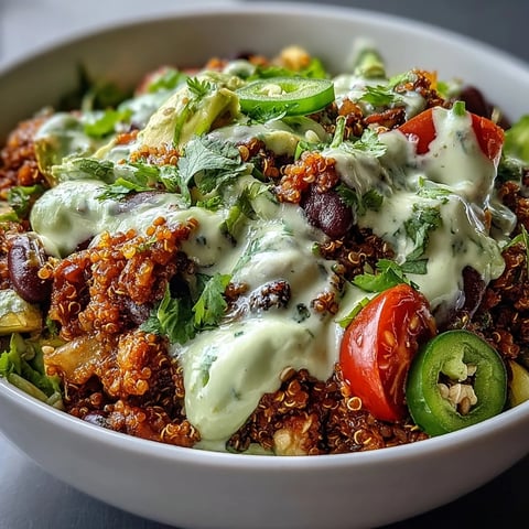 Bol de quinoa et lentilles façon tacos avec crème d'avocat et citron vert, un repas végétalien coloré et nourrissant.