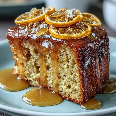 Gâteau à l'huile d'olive et oranges confites avec glaçage aux agrumes : un dessert méditerranéen moelleux et parfumé, garni d'oranges confites et nappé d'un glaçage brillant aux agrumes.