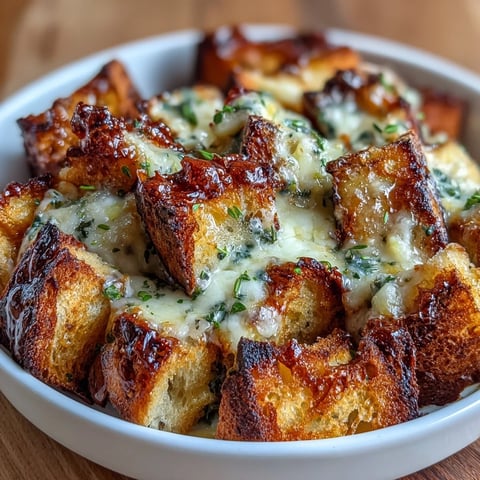 Croûtons de pain au levain dorés et croustillants, parfaits pour garnir une soupe à l'oignon française.