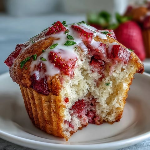 Muffins moelleux aux fraises et yaourt grec, parfaits pour le brunch ou une collation rapide.  
