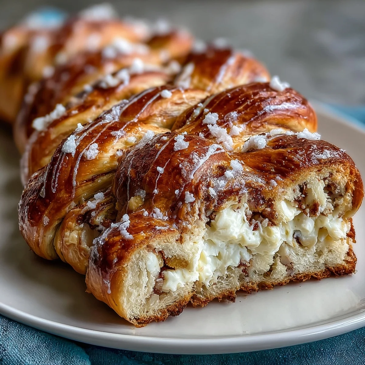 Braid doré et festif au fromage à la crème au citron, décoré de sucre coloré violet, vert et or pour Mardi Gras.  