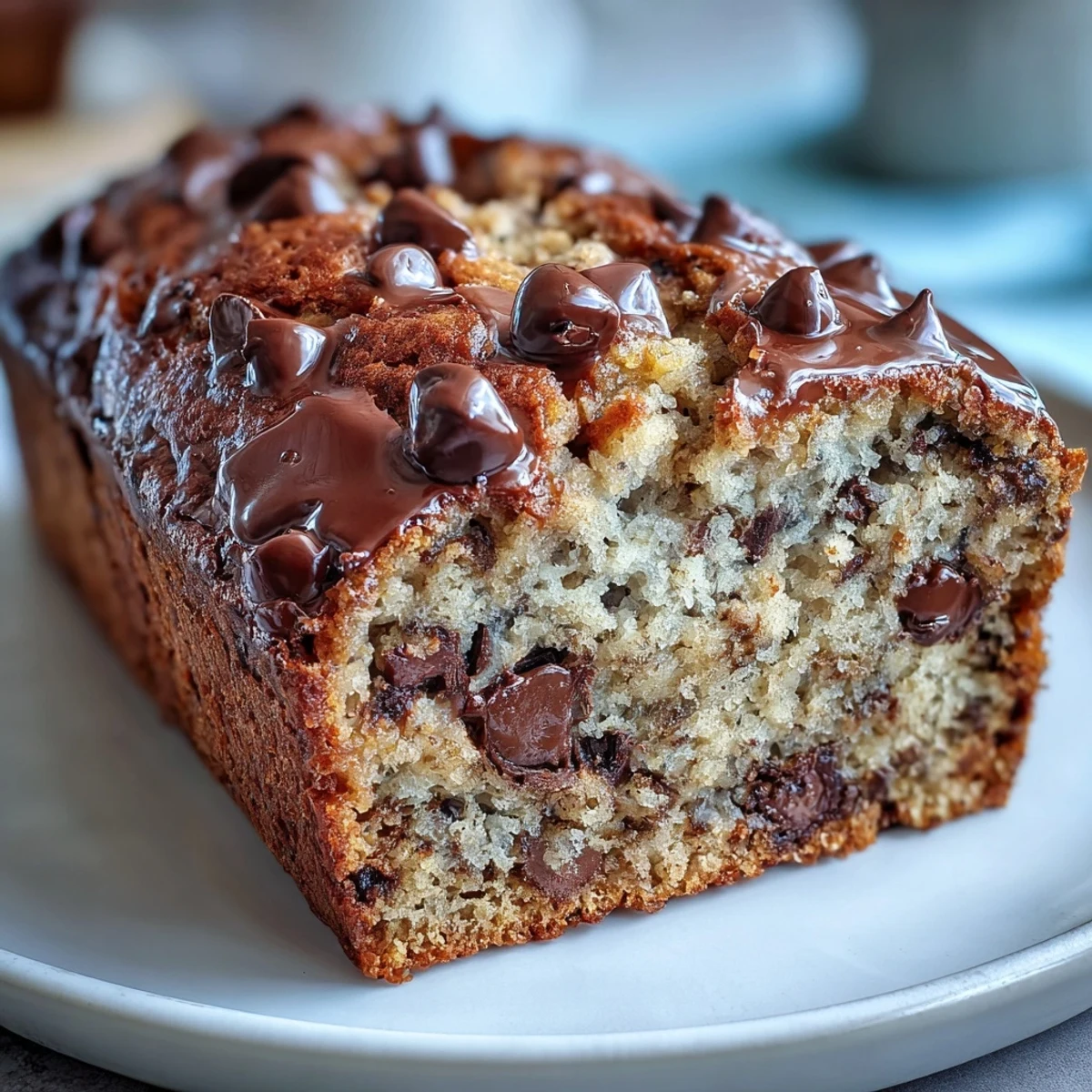Un pain moelleux aux bananes et protéines, parsemé de pépites de chocolat noir, parfait pour le petit-déjeuner ou une collation saine.  