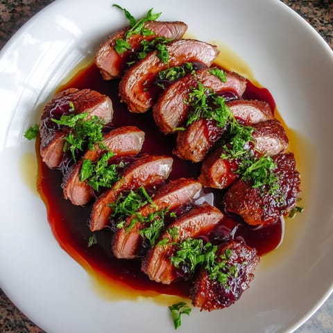 Une assiette de viande grillée avec des légumes verts et des herbes.
