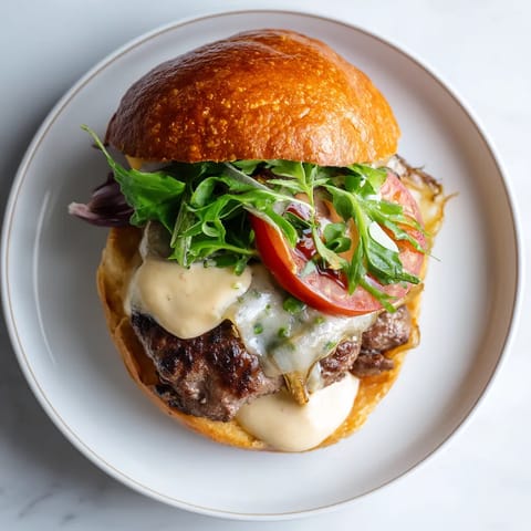 Une sandwich de viande avec des légumes verts sur un plateau.