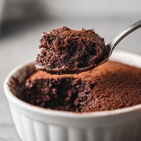 Une cuillère en argent est utilisée pour retirer une portion de dessert chocolat de son bol.