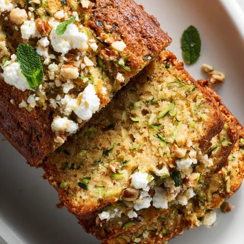 Une tranche de gâteau de céréales avec des herbes vertes et des noix.