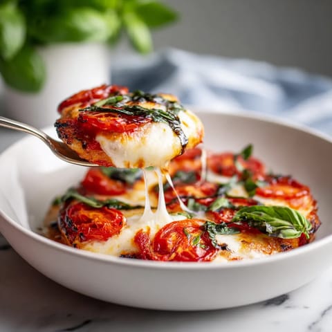 Une assiette de pizza avec des tomates et des herbes.