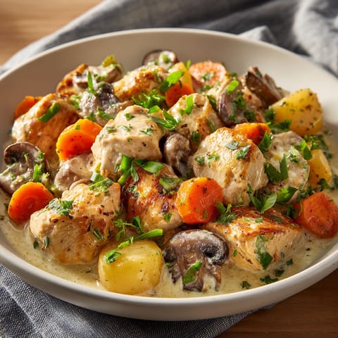 A bowl of food with chicken and vegetables.