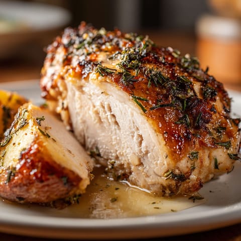 A roasted chicken with herbs and citrus.